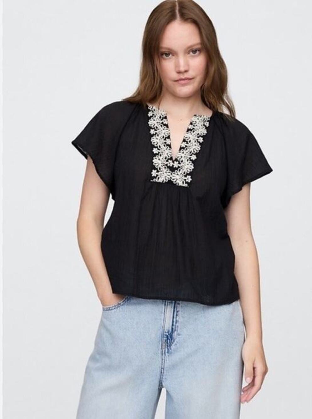 Gap Black Embroidered Top XXL Boho Summer Beach